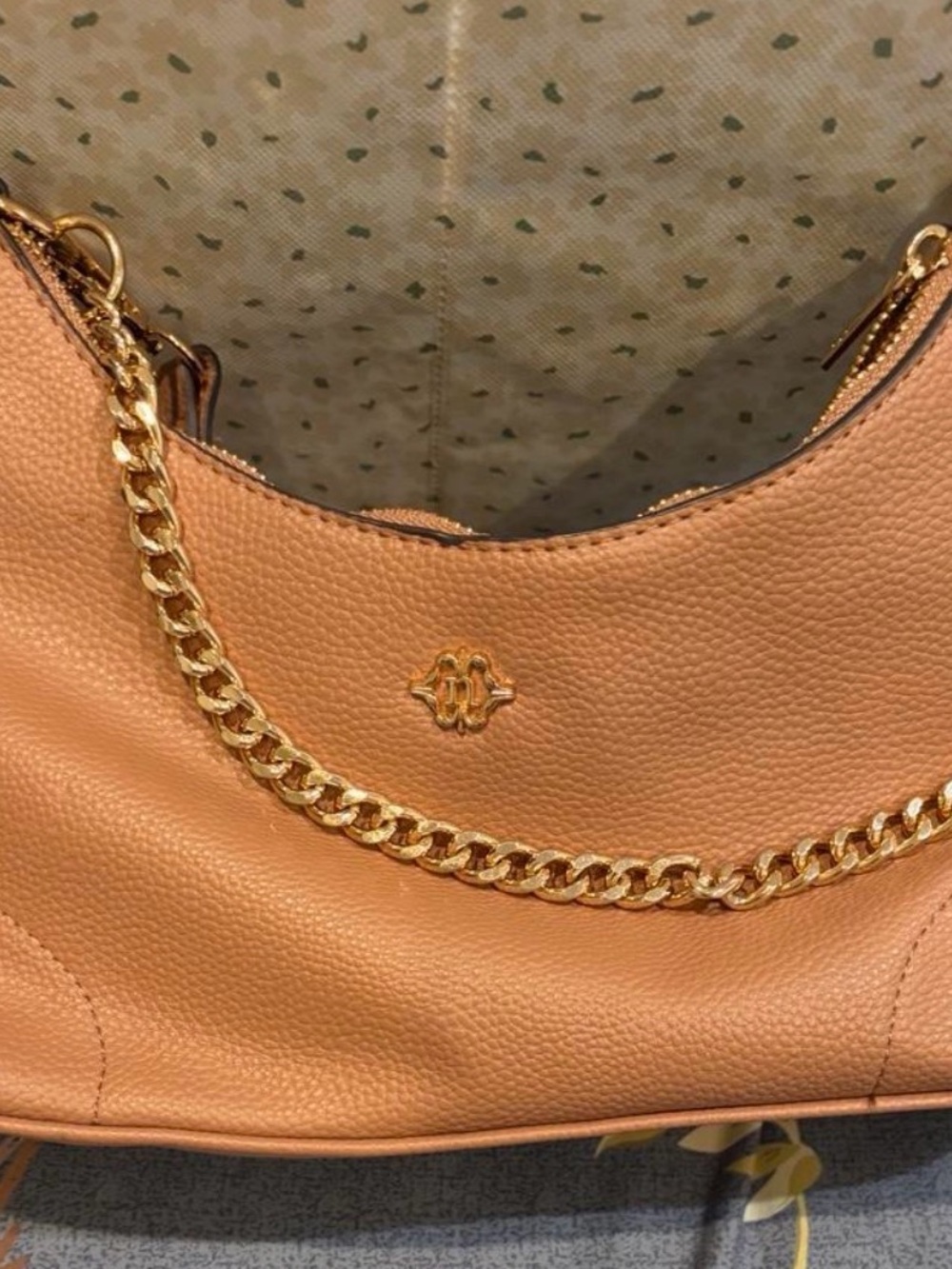 Tan Nanette Lepore Leather Shoulder Bag with Gold Chain